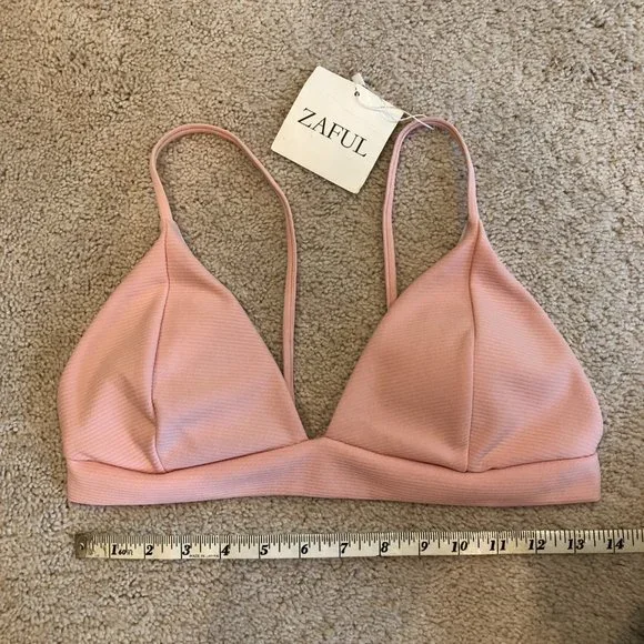 NWT ZAFUL BLUSH PINK TRIANGLE RIBBED BIKINI SWIMSUIT TOP SIZE MEDIUM - Picture 10 of 10